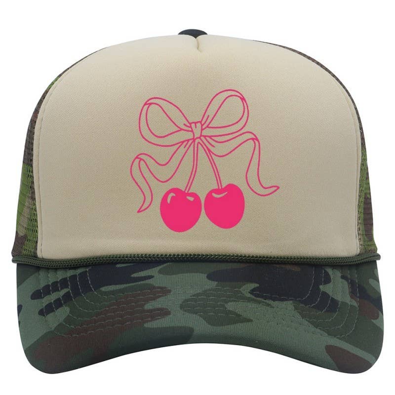TRUCKER HAT BOW CHERRY CAMOUFLAGE CAP | 40HW731: CAMO BEIGE
