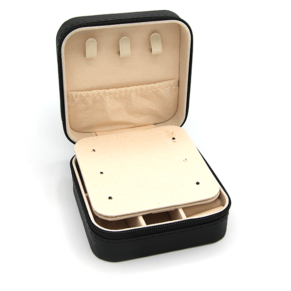 Travel Jewelry Box - Silver Metal Sunflower - Black