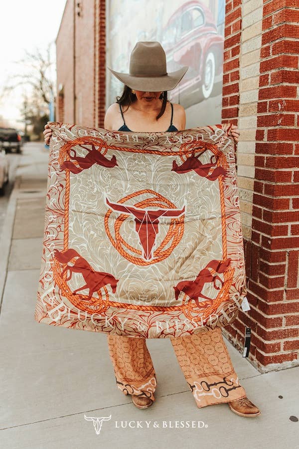 Tooled Beige Cow Skull Printed Wild Rag