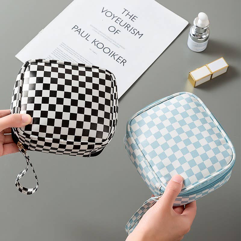 TRAVEL CHECKER MAKEUP COSMETIC POUCH BAG | 40P537: Pink