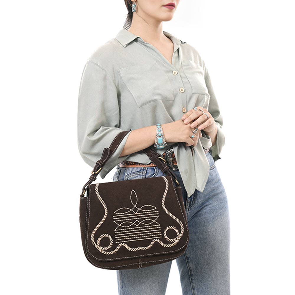 Dark Brown Crossbody Genuine Western Suede Leather women bag: ADBGA670B