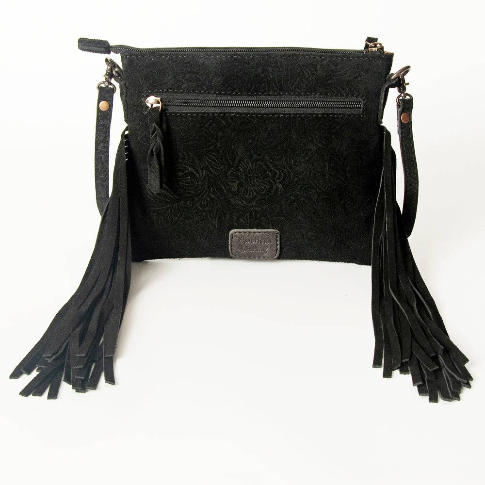 AMERICAN DARLING Crossbody Genuine Leather Western Leather Bag: ADBG109DM1D BLK with Fringe