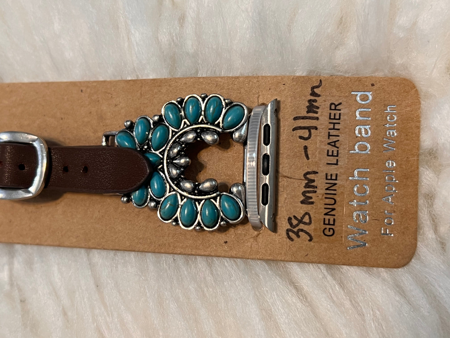 Turquoise Squash Blossom Apple Watch Band - Brown strap