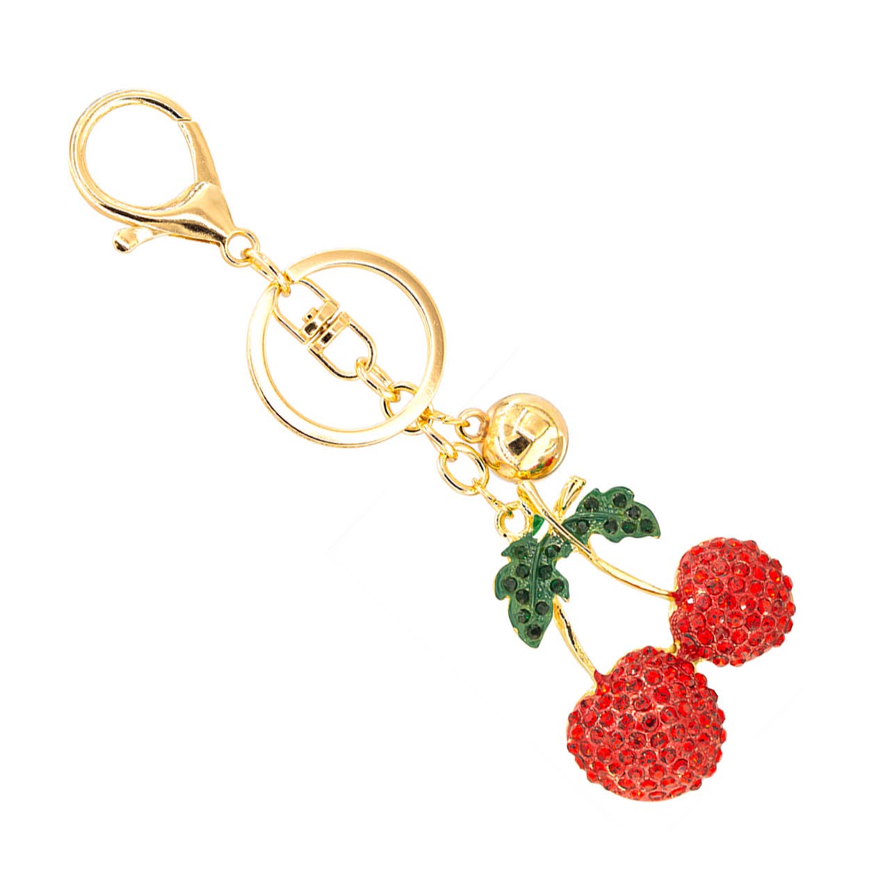Red Crystal Rhinestone Cherry Keychain