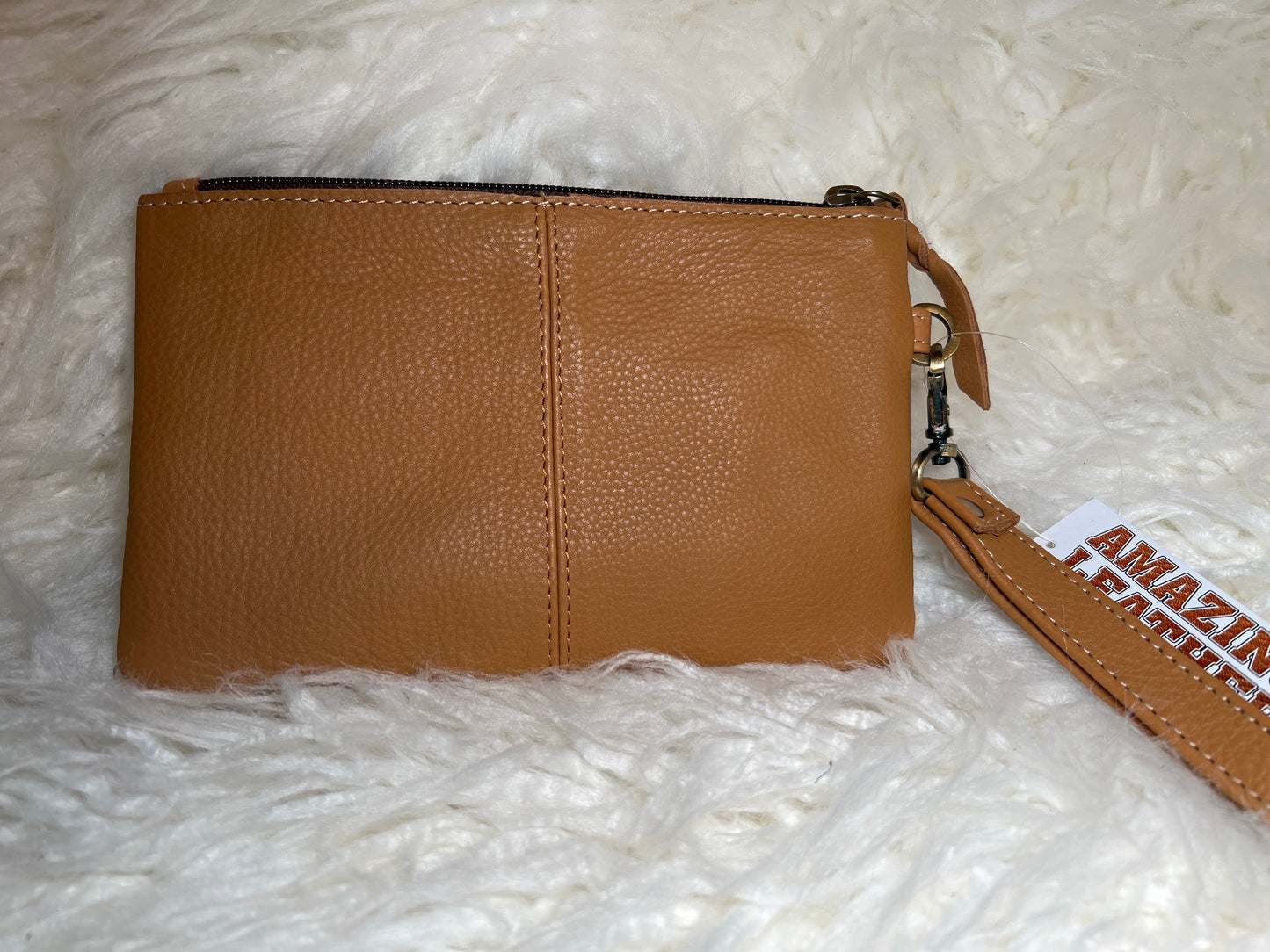 Tooled Leather with Cowhide Wristlet-Light Brown