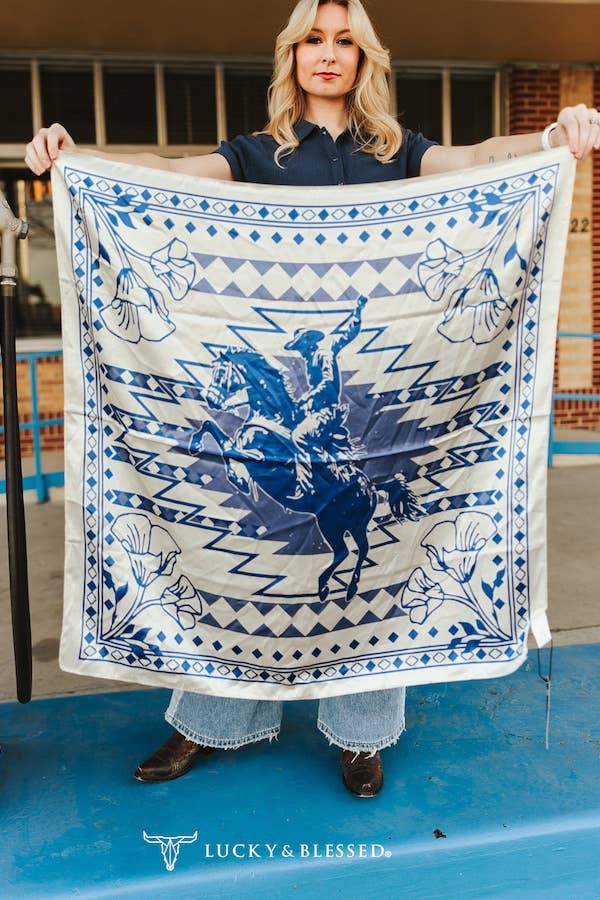 Cream Blue Aztec Printed Wild Rag