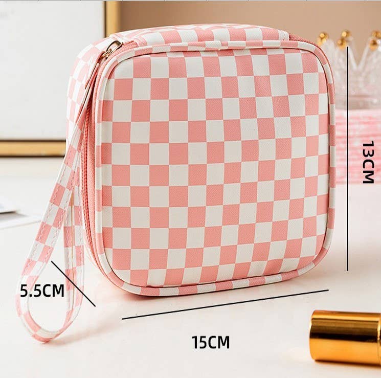 TRAVEL CHECKER MAKEUP COSMETIC POUCH BAG | 40P537: Pink