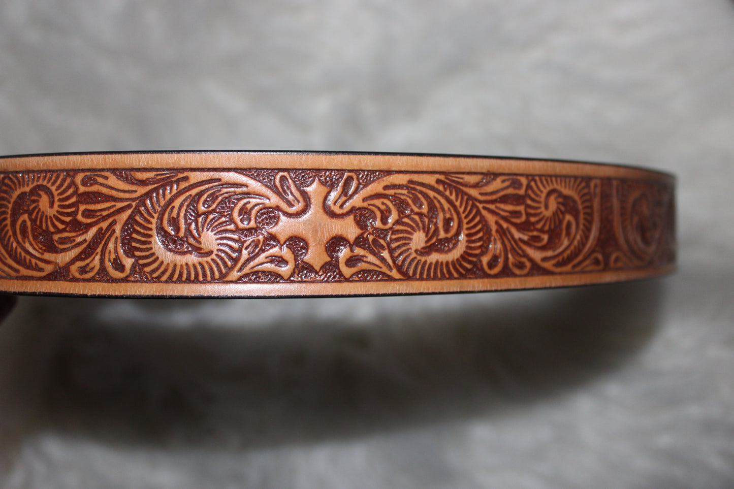 Hand Tooled Leather Belt with Silver Buckle - Tan
