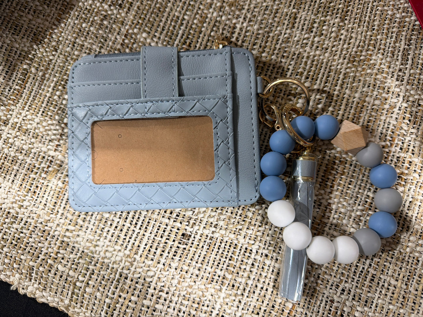 Light Blue Card Holder Bracelet Wallet with Key Chain