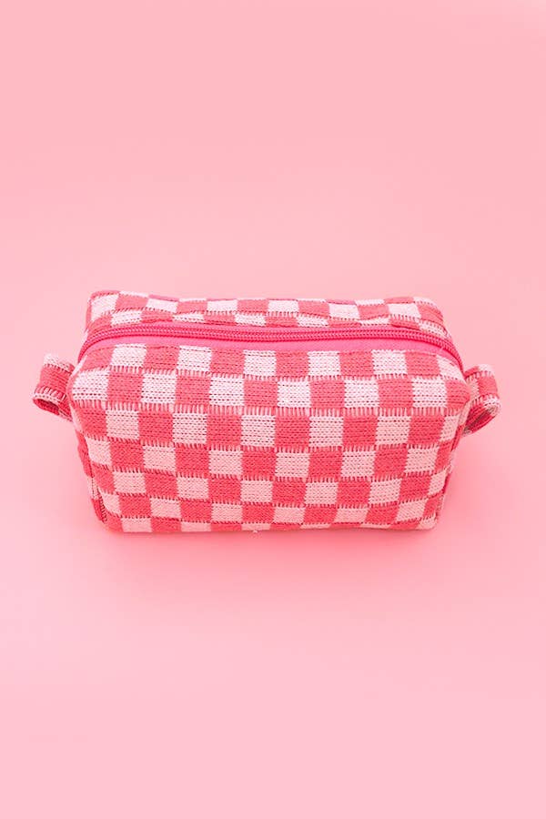 CHECKER MAKEUP COSMETIC POUCH BAG | 40P522: Hot Pink
