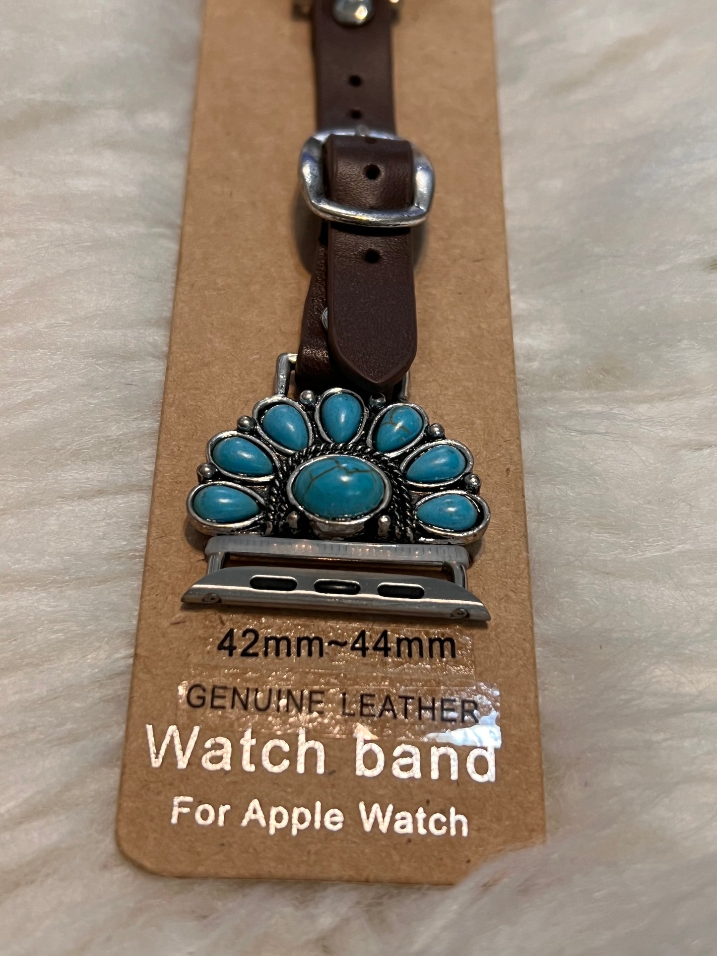 Turquoise Half Concho Apple Watch Band - Brown strap