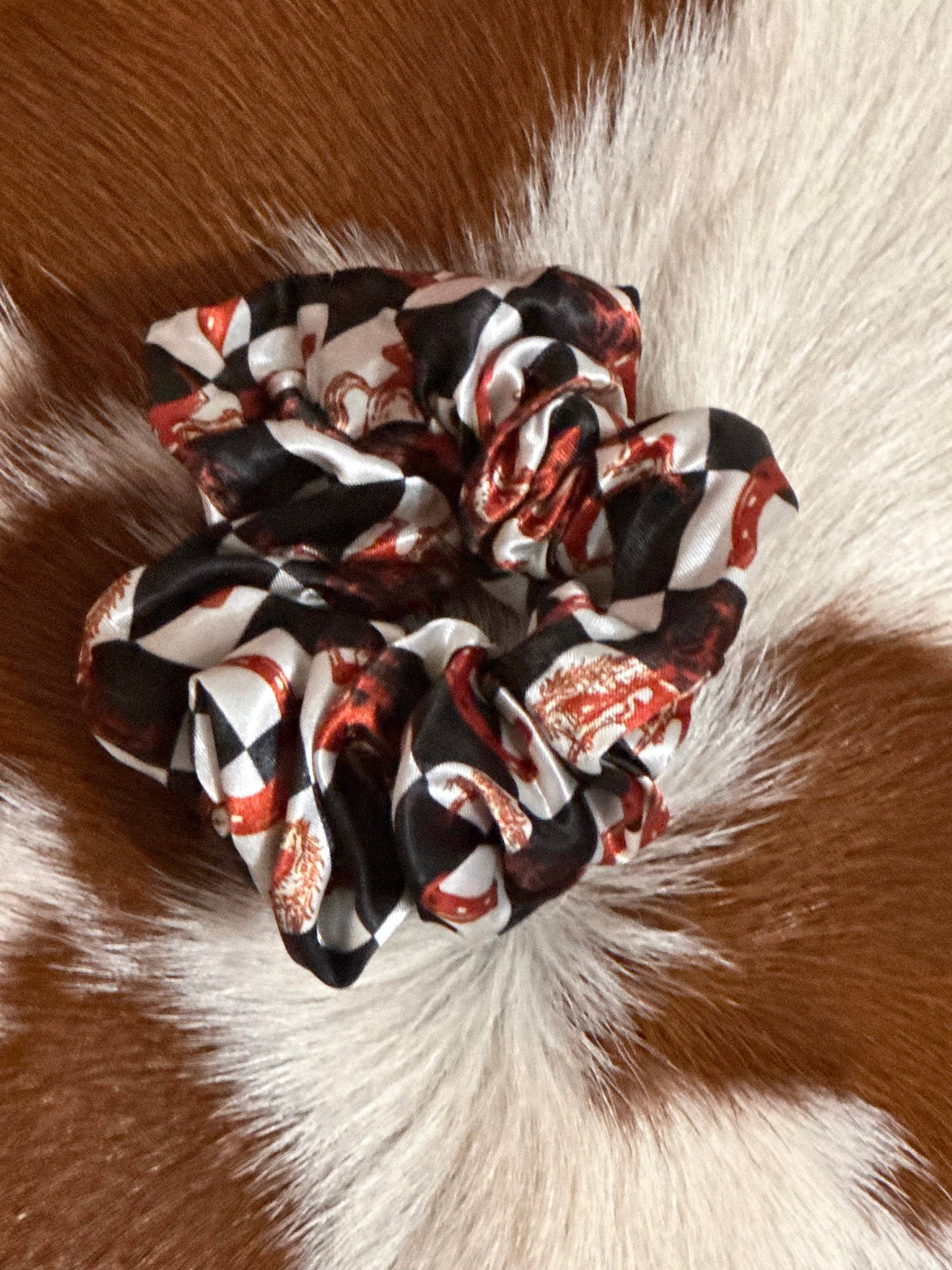 Rust western Black checkered Scrunchie