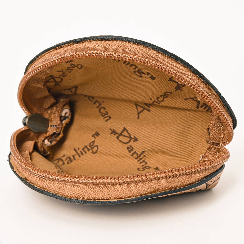 Genuine Western Tooled Tan Leather Coin or Accessory Bag: ADBG1205A