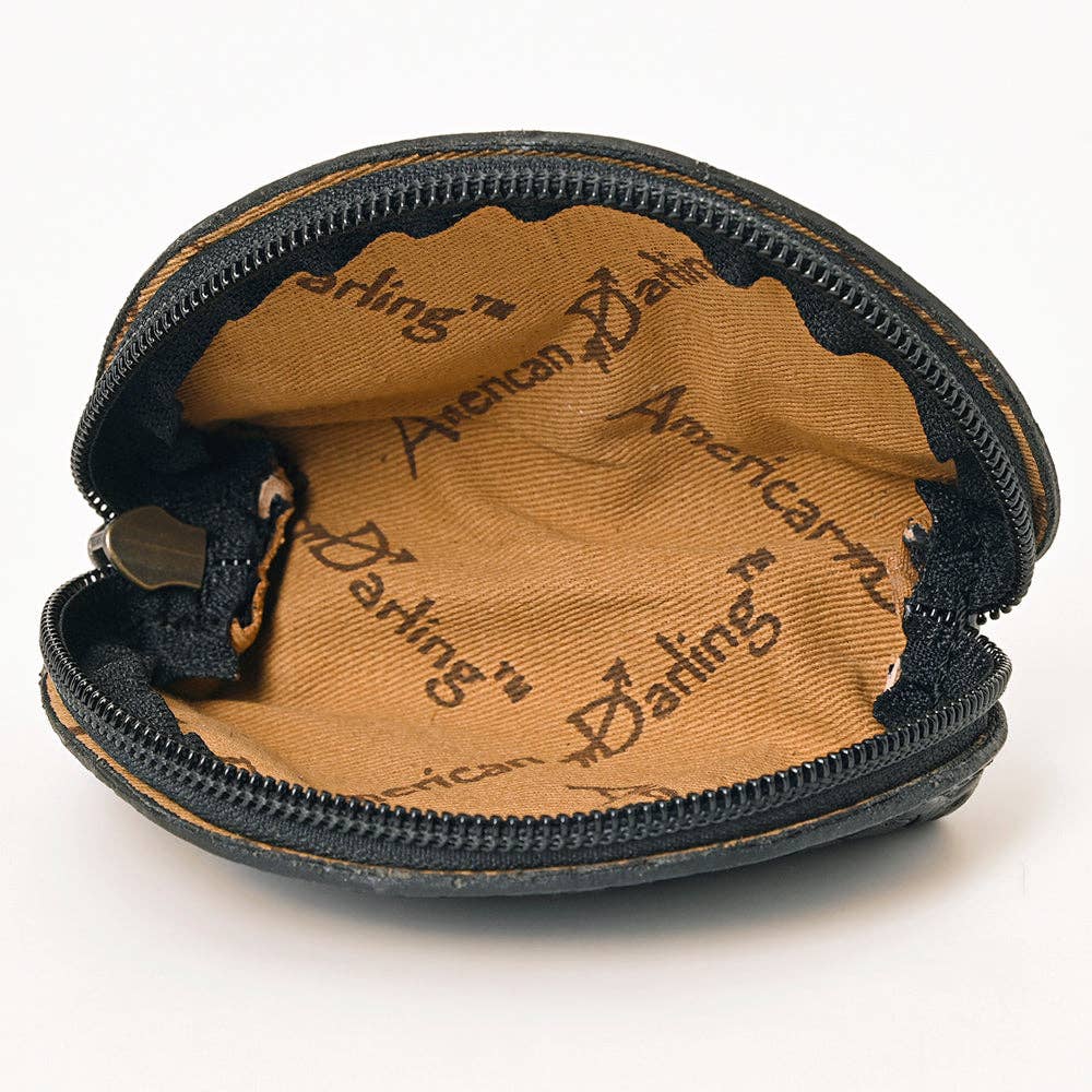 Genuine Western Tooled Black Leather Coin or Accessory Bag : ADBG1205B