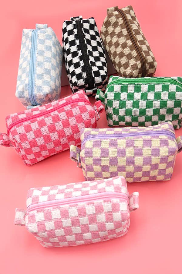 CHECKER MAKEUP COSMETIC POUCH BAG | 40P522: Black