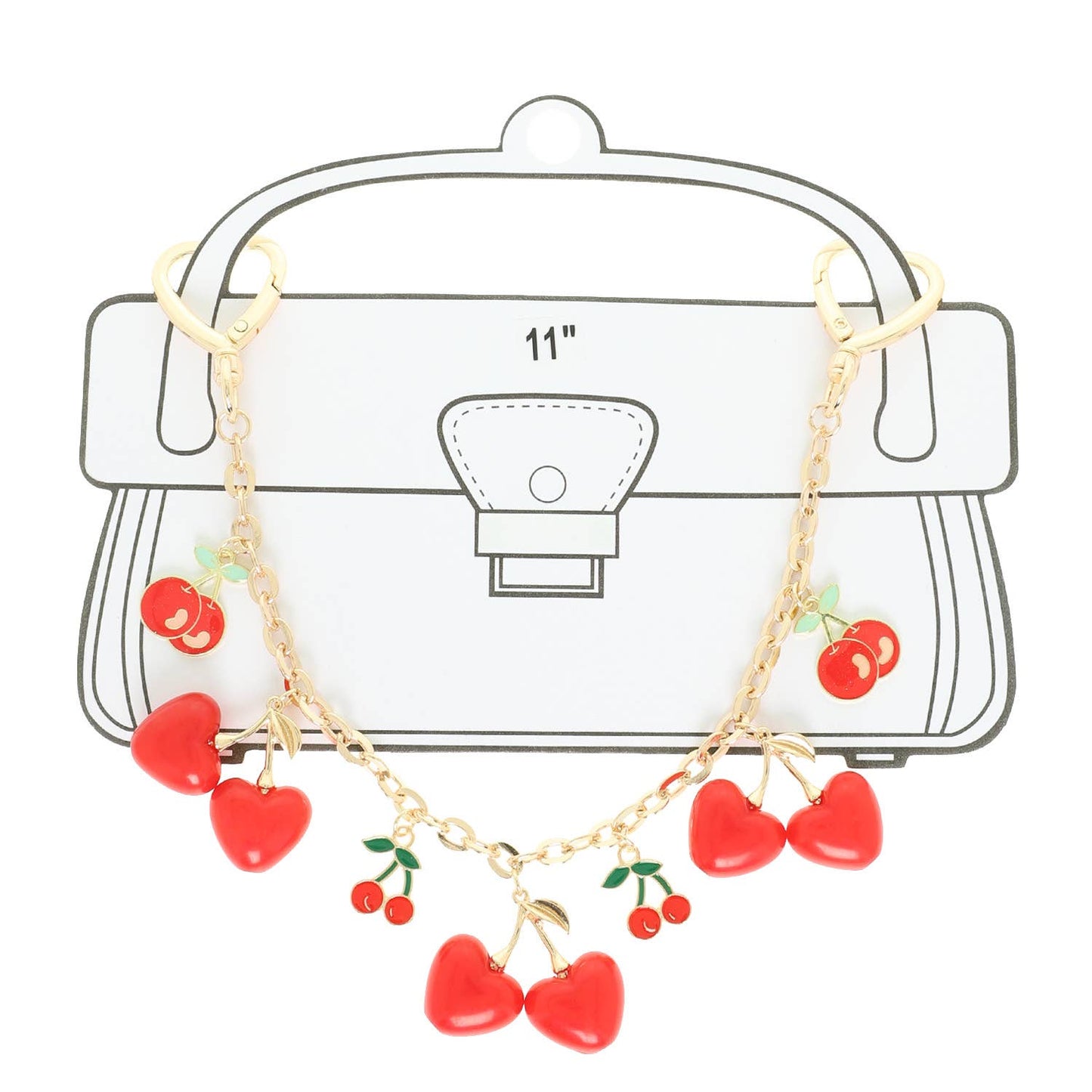 Red Enamel Cherry Bag Charm Chain with Heart Clasp