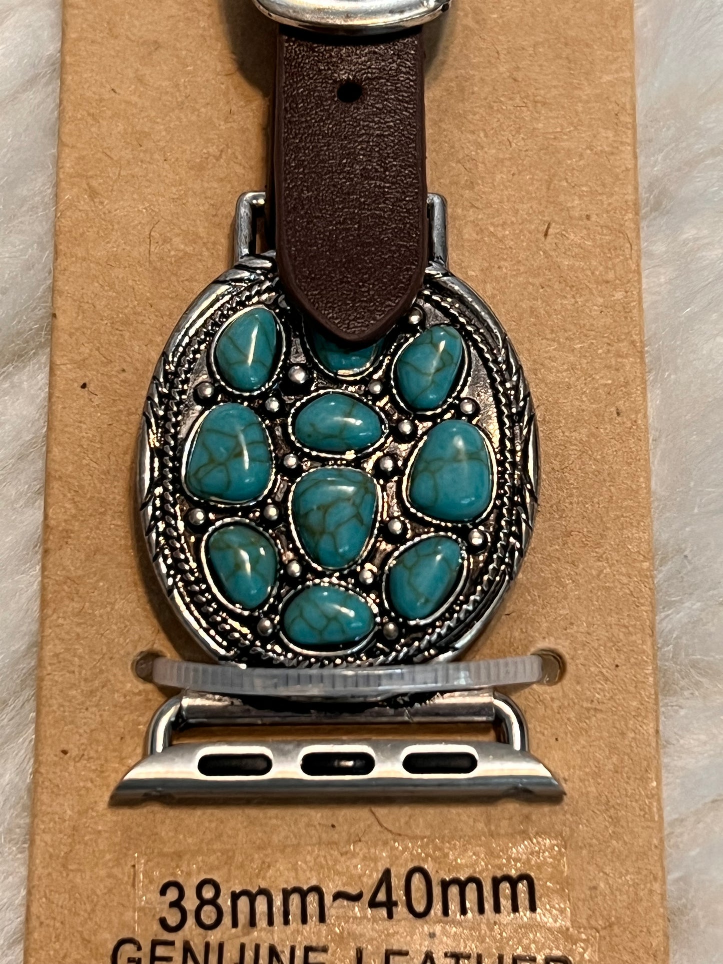 Turquoise Concho Apple Watch Band - Brown strap