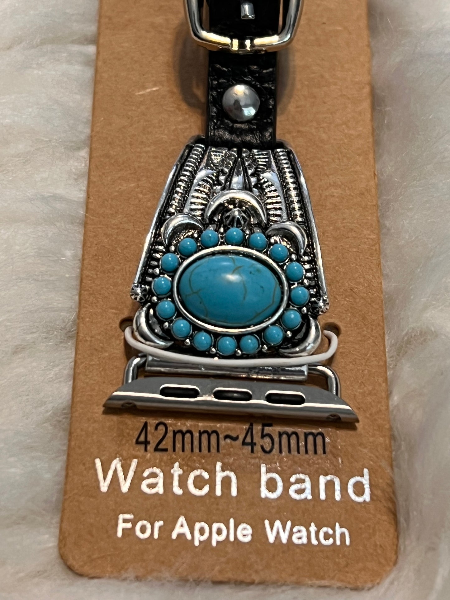 Silver and Turquoise Concho Apple Watch Band - Blk band