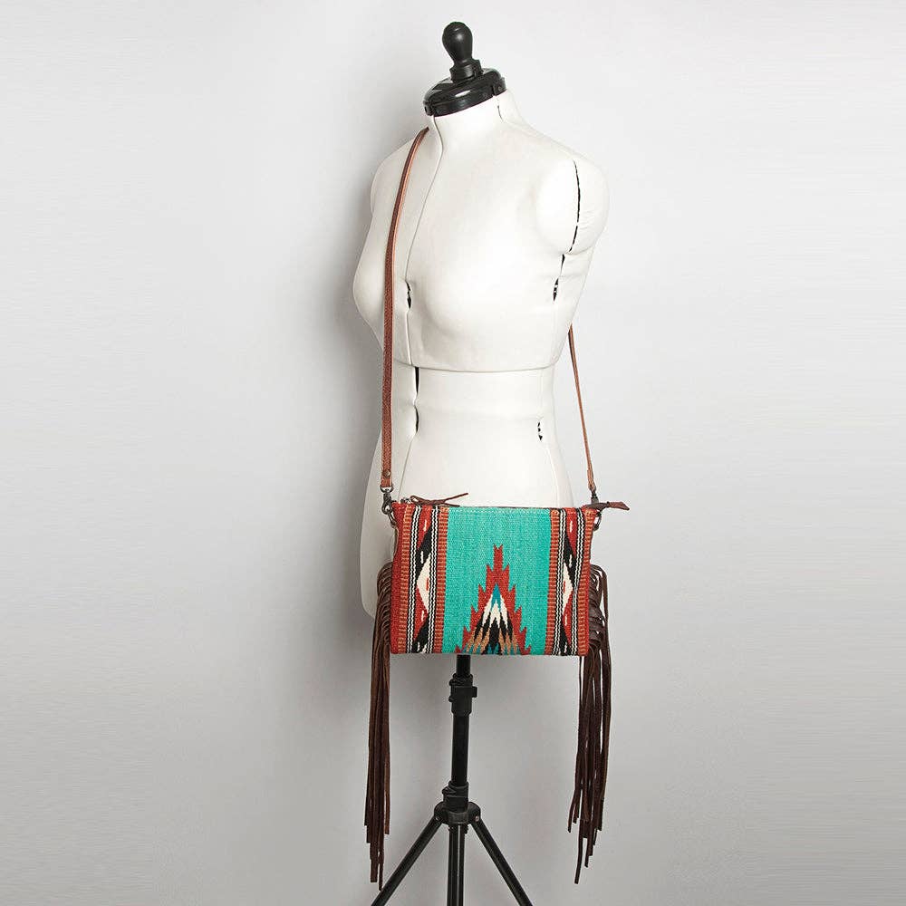 ADBG236 American Darling Cross body Bag with Woven Saddle Blanket & Fringes: ADBG236B