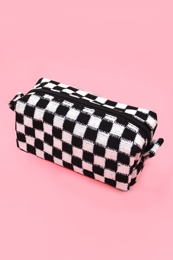 CHECKER MAKEUP COSMETIC POUCH BAG | 40P522: Black