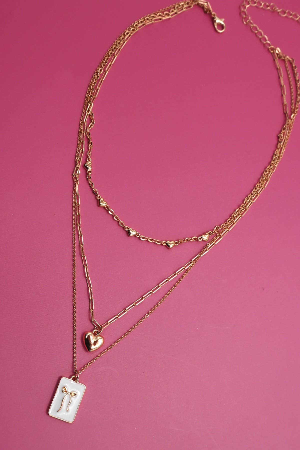 SQUARE BOW EPOXY CHARM LAYERED NECKLACE | 80N91936: GOLD