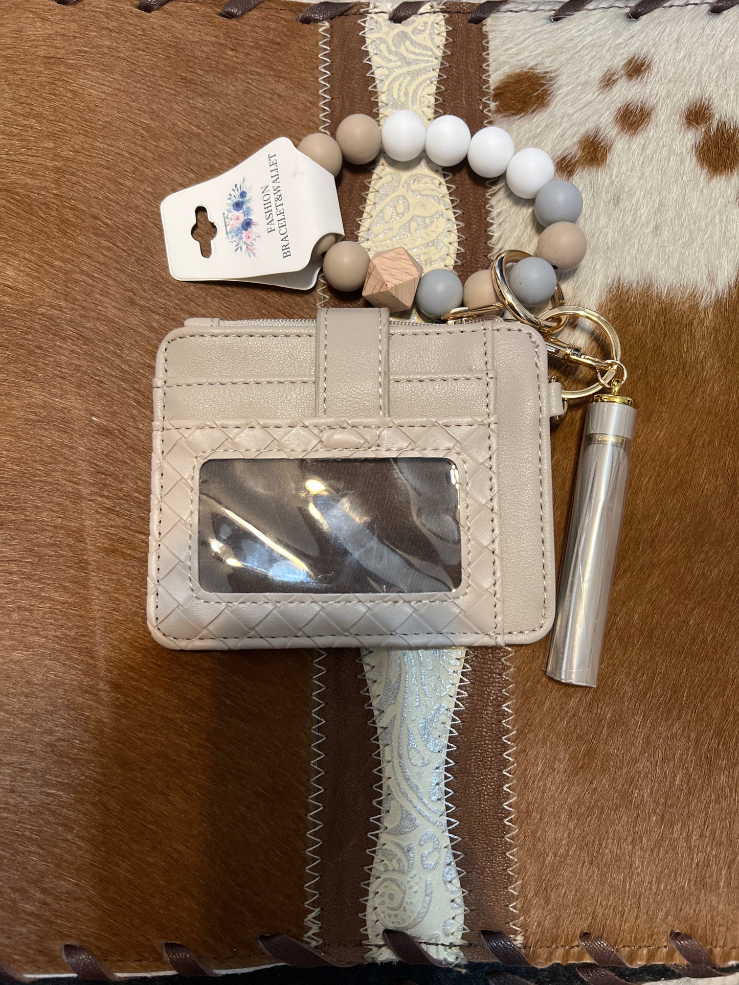 Light Gray Card Holder Bracelet Wallet with Key Chain