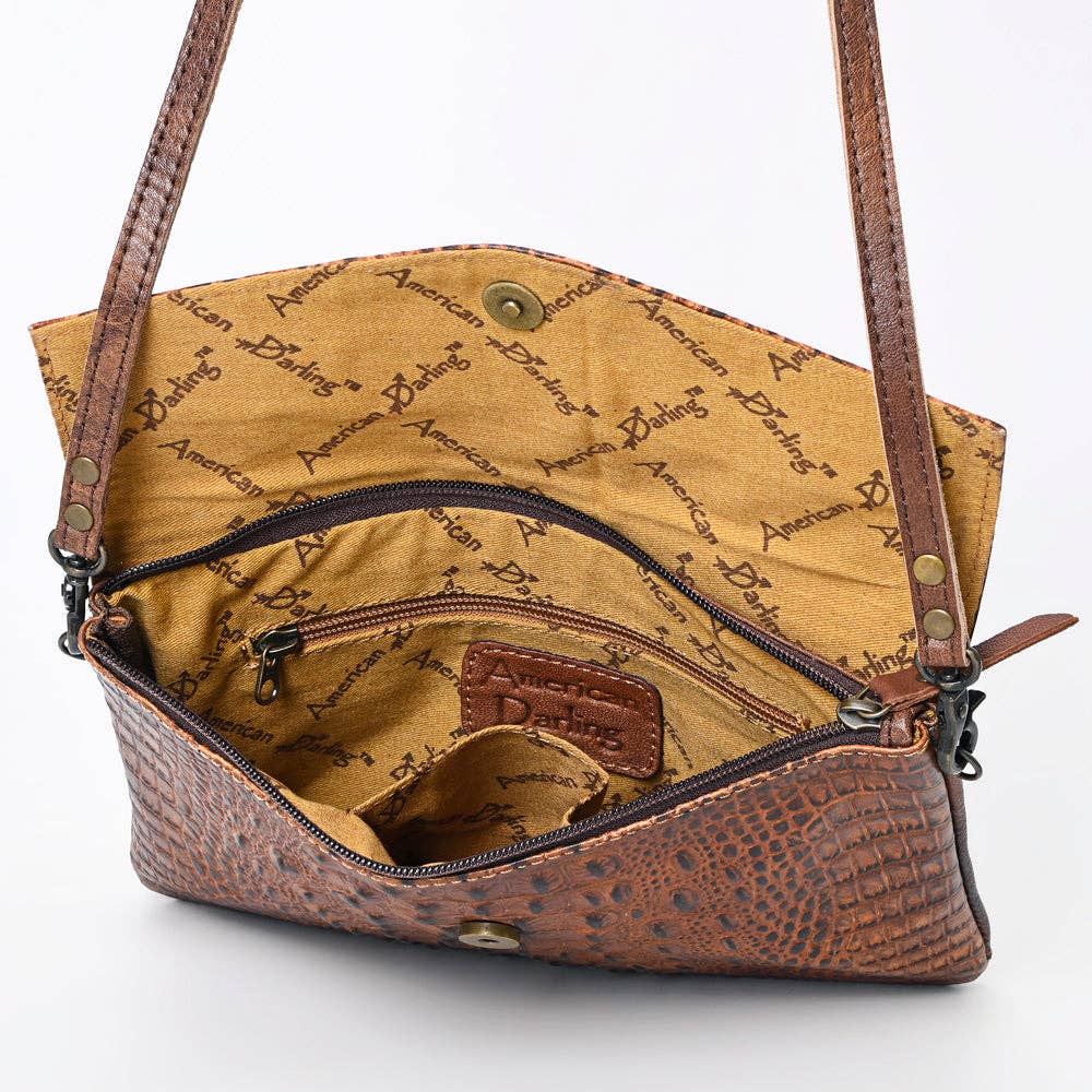 American Darling Crocodile Embossed Genuine Leather Crossbody Envelope - Western Style: ADBGS178BJ