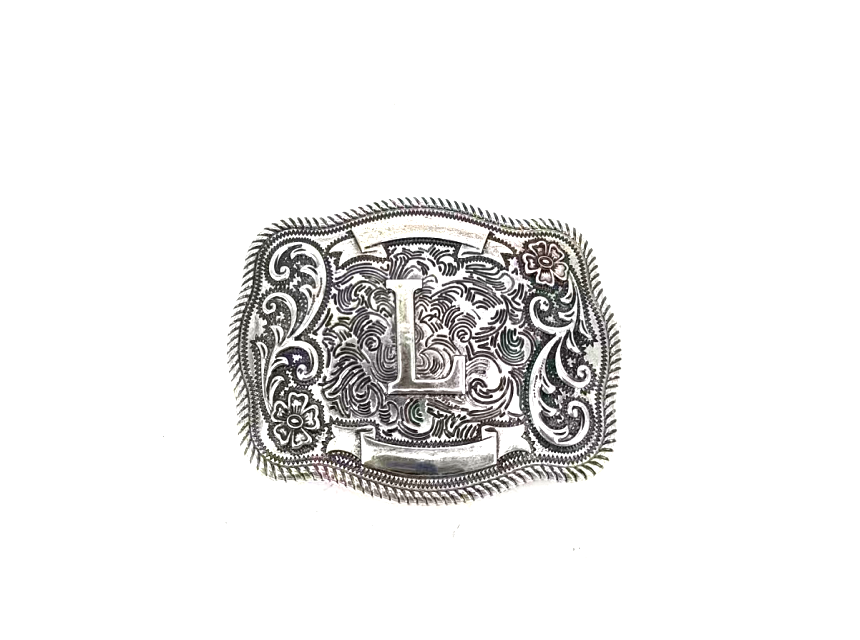 Western Filigree Initial Belt Buckle: L