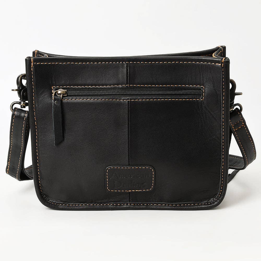 ADBG1579 Black Crocodile Embossed Leather Fringe Crossbody Bag: ADBG1579