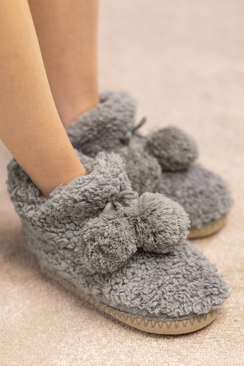 Cozy Booties Slipper with Ball Accent: GREY(L/XL) shoe size 8-10