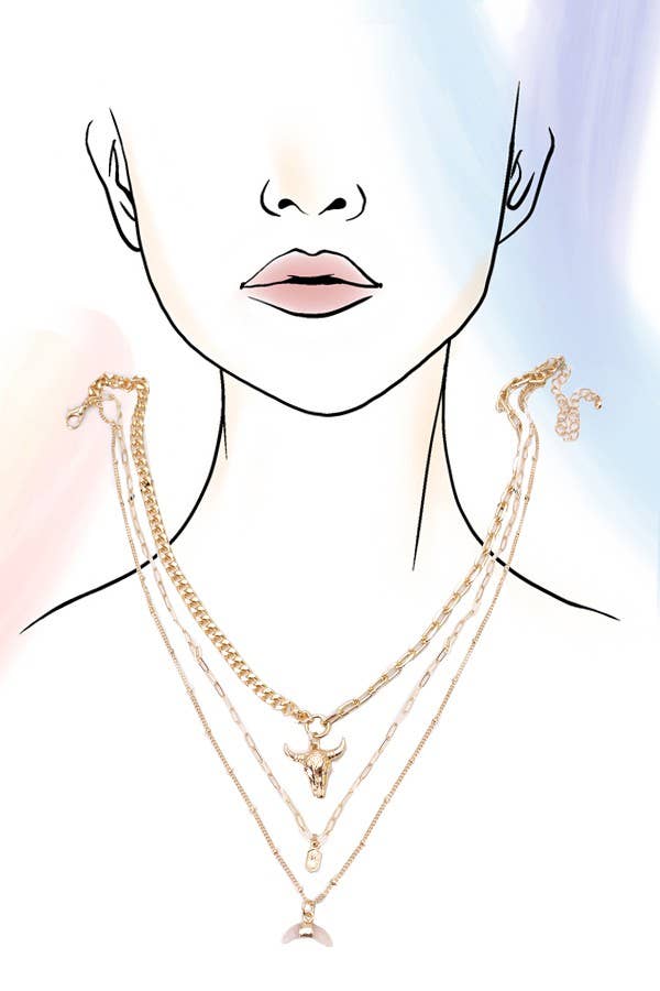 BULL HORN MULTI LAYER NECKLACE | 80N243: Gold