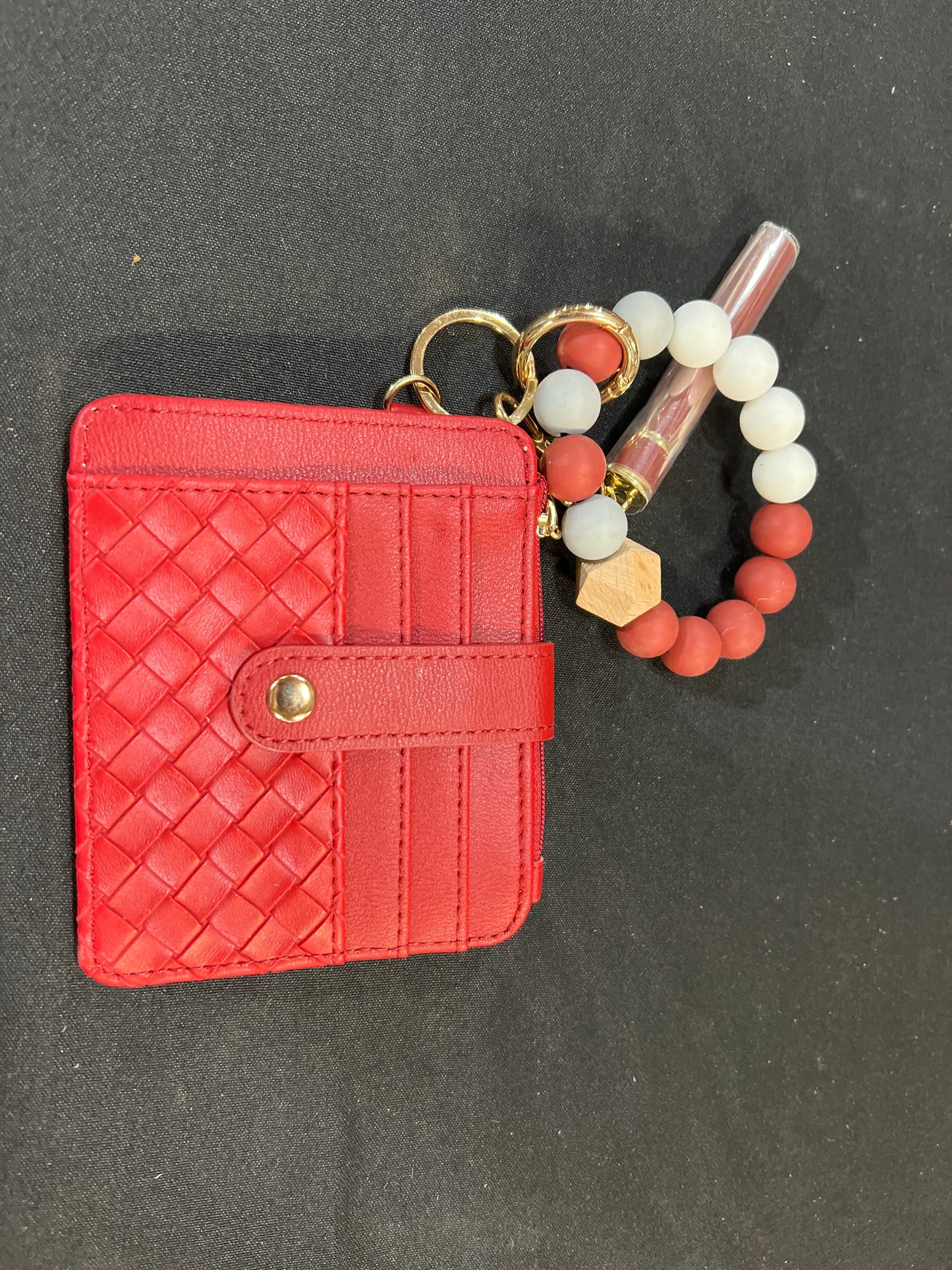 Red Card Holder Bracelet Wallet with Key Chain