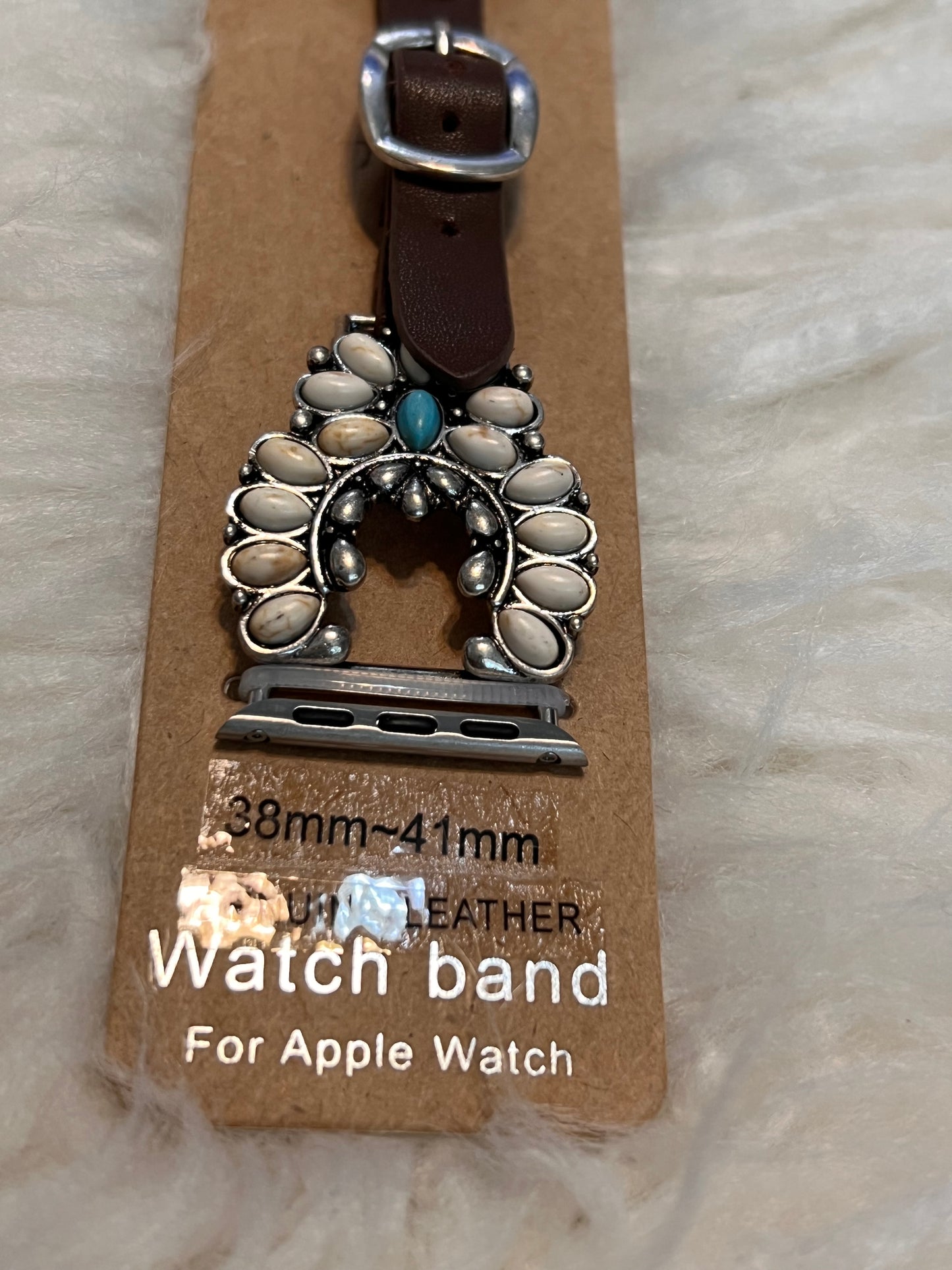 White Squash Blossom Apple Watch Band - Brown Strap