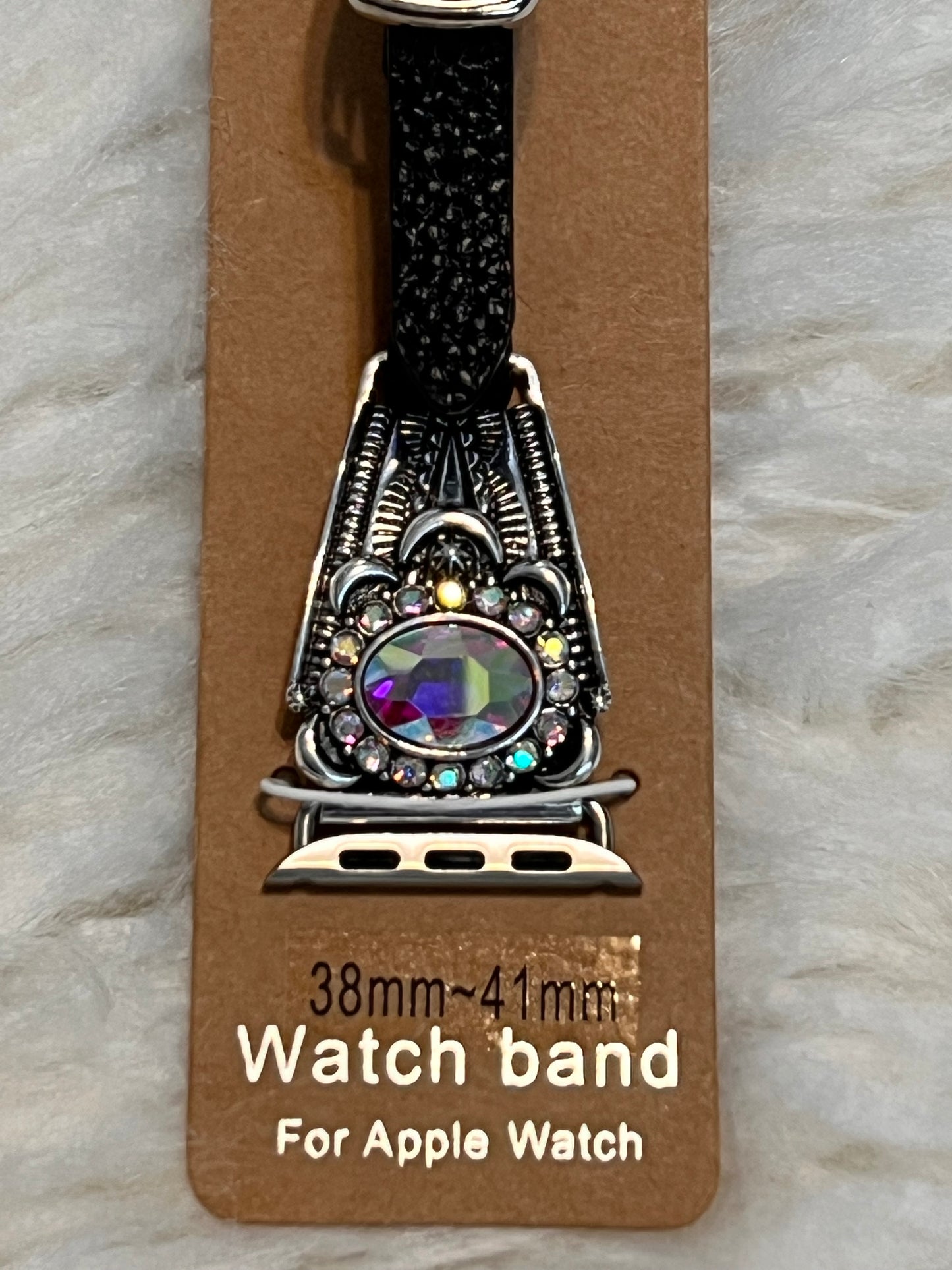Silver with Iridescent Stone Apple Watch Band - Black strap