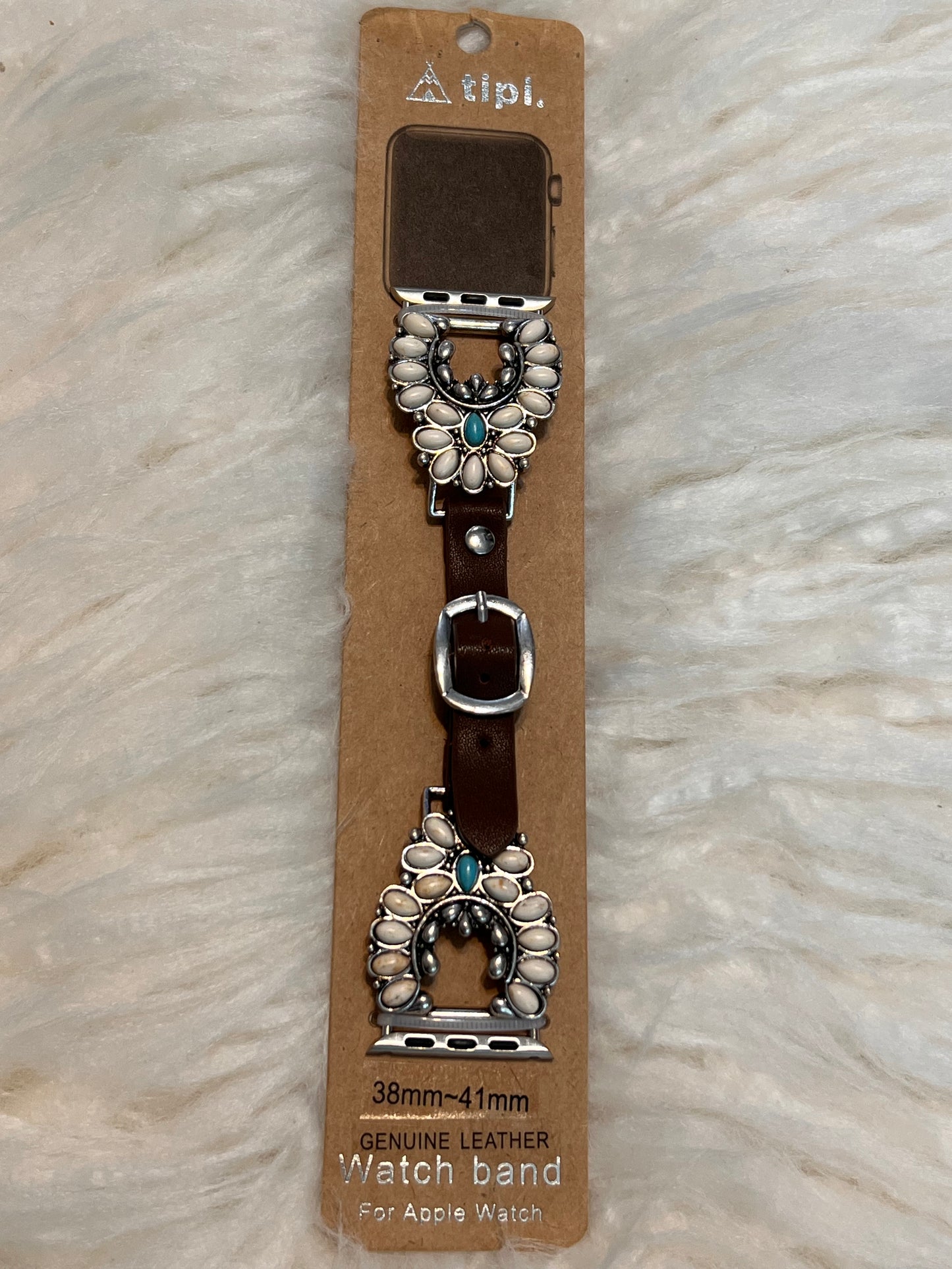 White Squash Blossom Apple Watch Band - Brown Strap