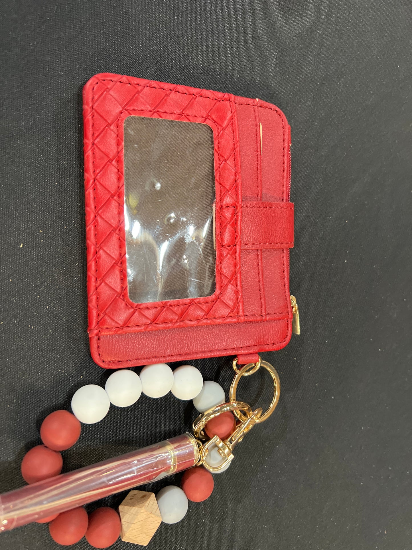 Red Card Holder Bracelet Wallet with Key Chain