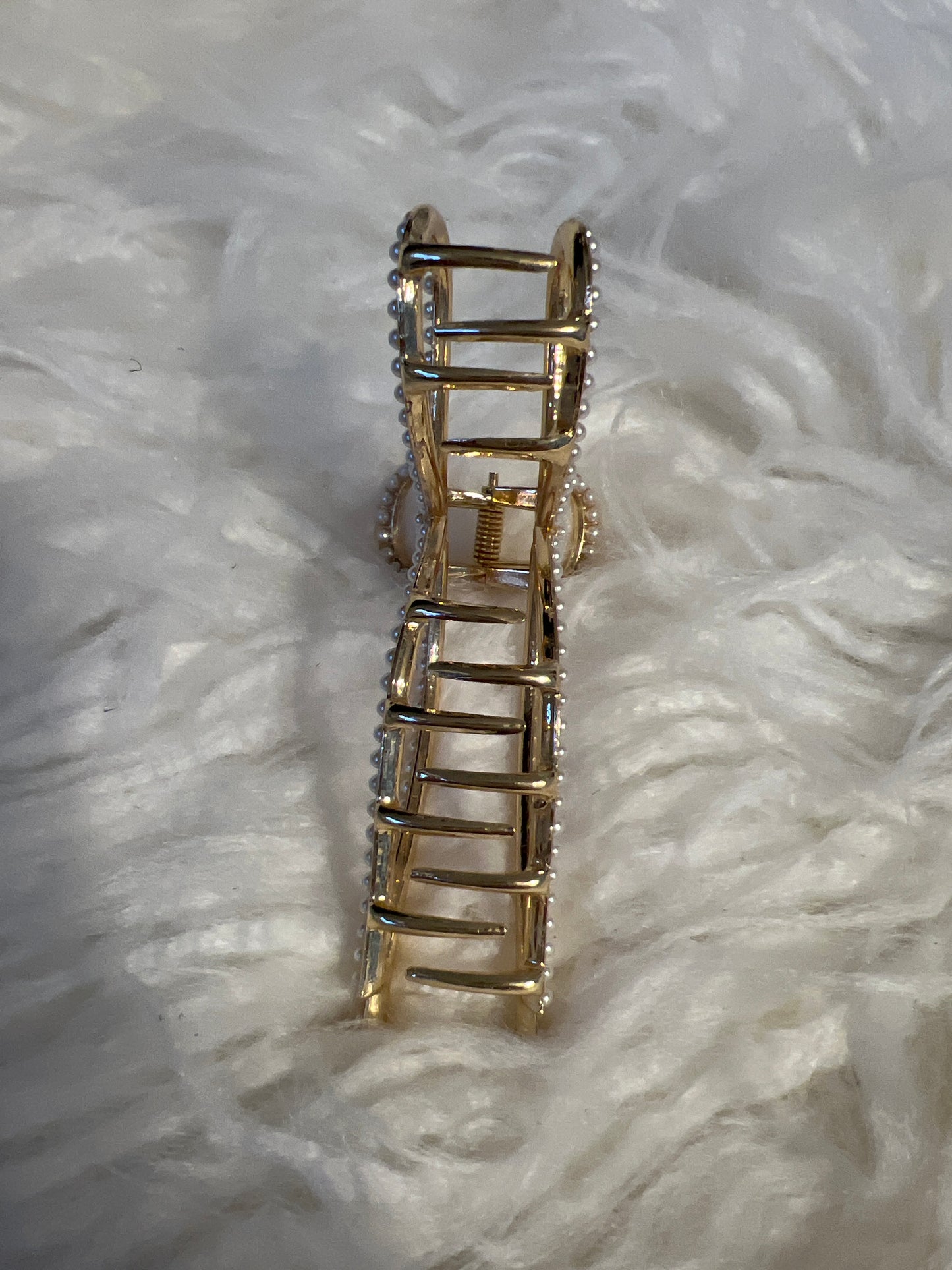 Gold Bow Hair Claw with White Pearls