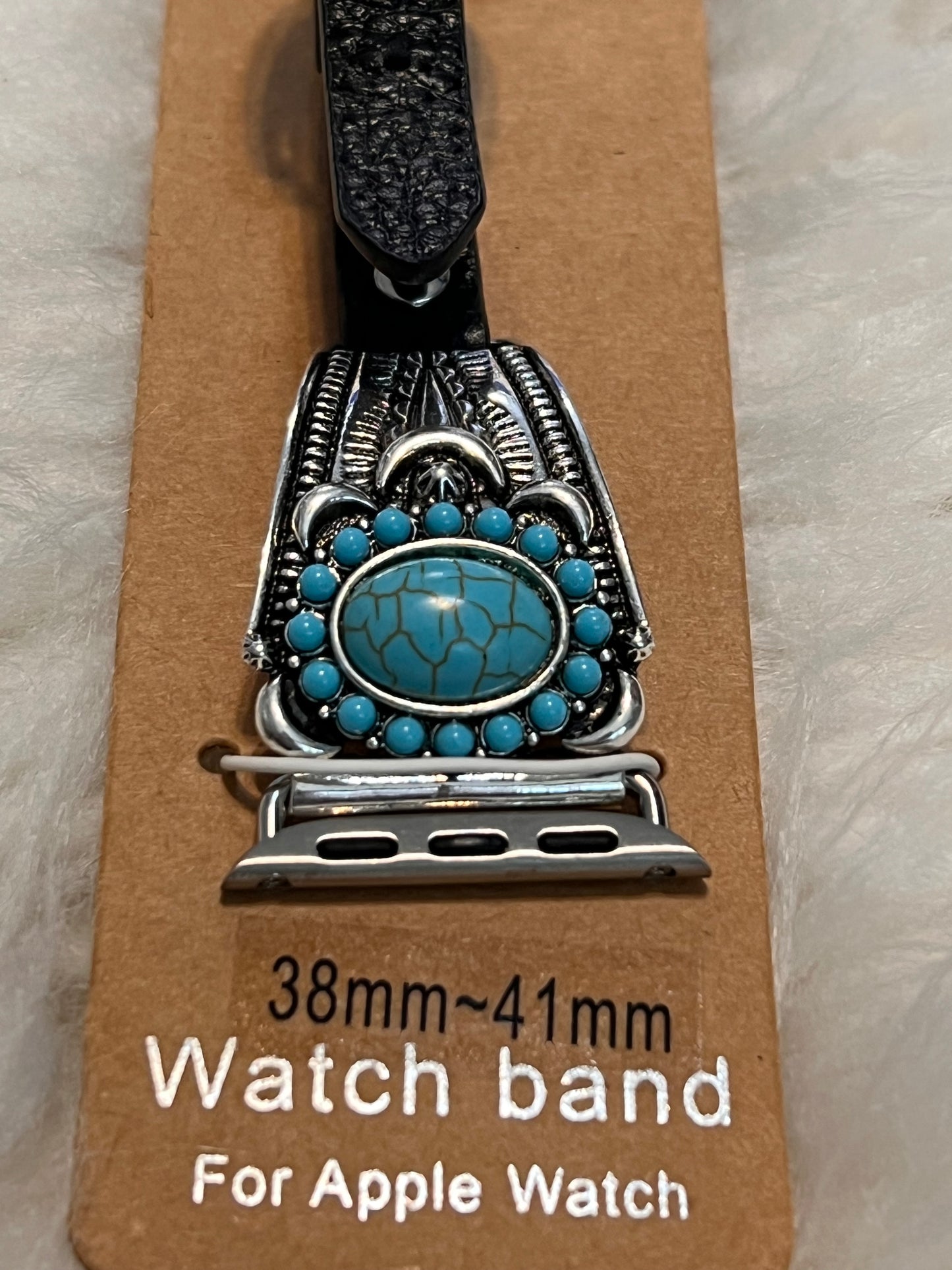 Silver and Turquoise Concho Apple Watch Band - Blk band