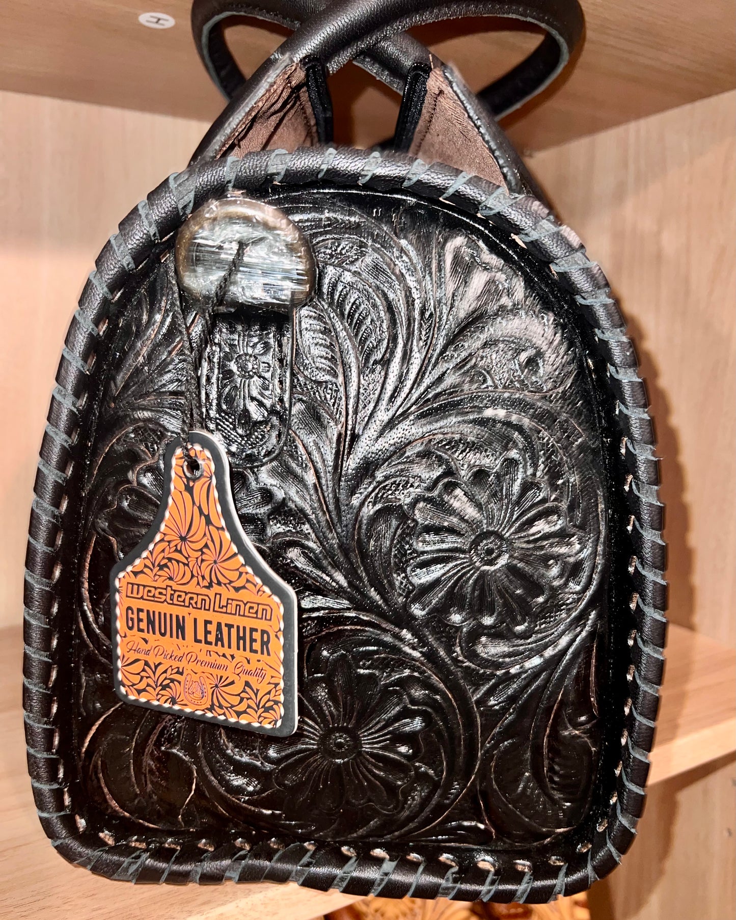 BLACK CONCHO TOOLED LEATHER SPEEDY BAG MEDIUM