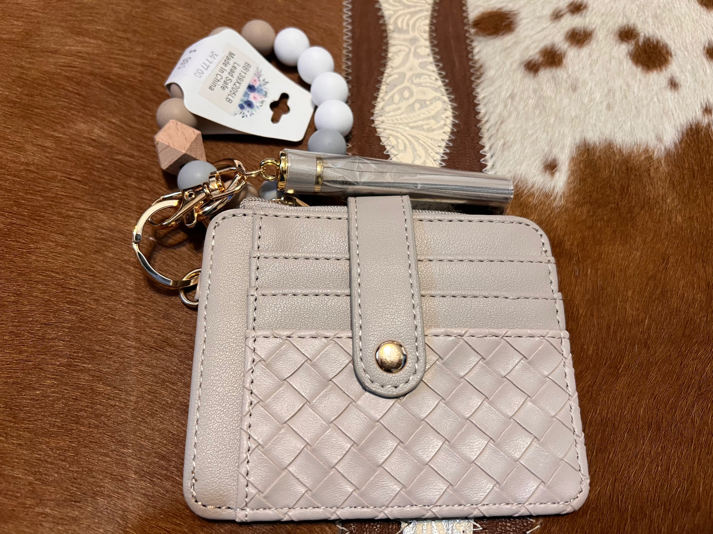 Light Gray Card Holder Bracelet Wallet with Key Chain