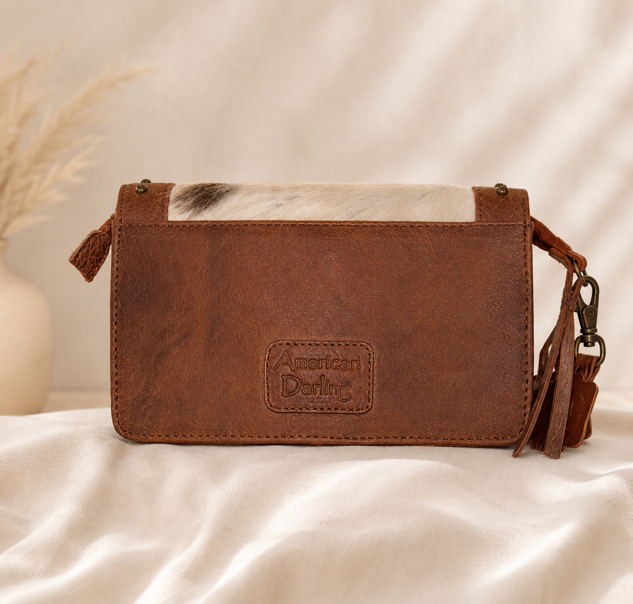ADBG683A American Darling Cowhide & Leather Crossbody Bag with Turquoise & Studs: Bag B