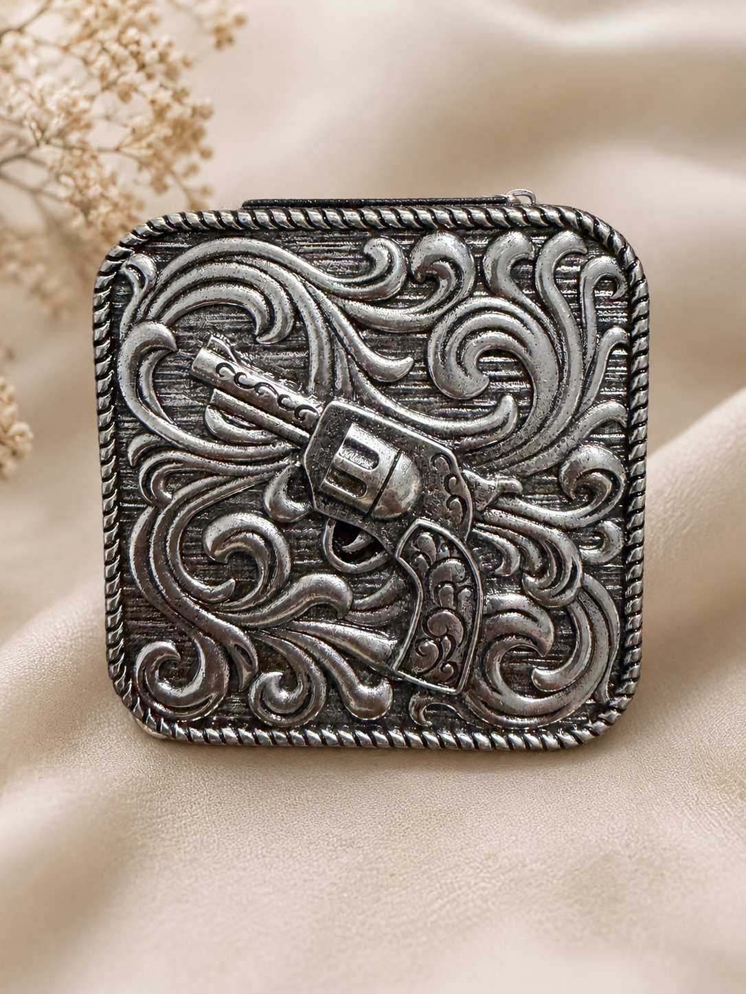 Travel Jewelry Box - Silver Metal Gunslinger - Black