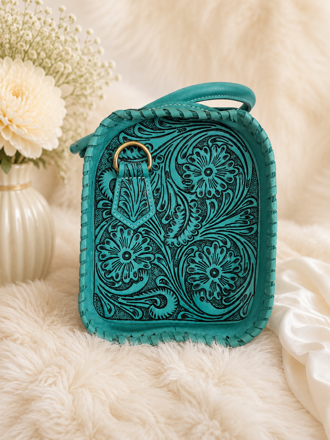 Serenity Turquoise Tooled Leather Speedy Purse