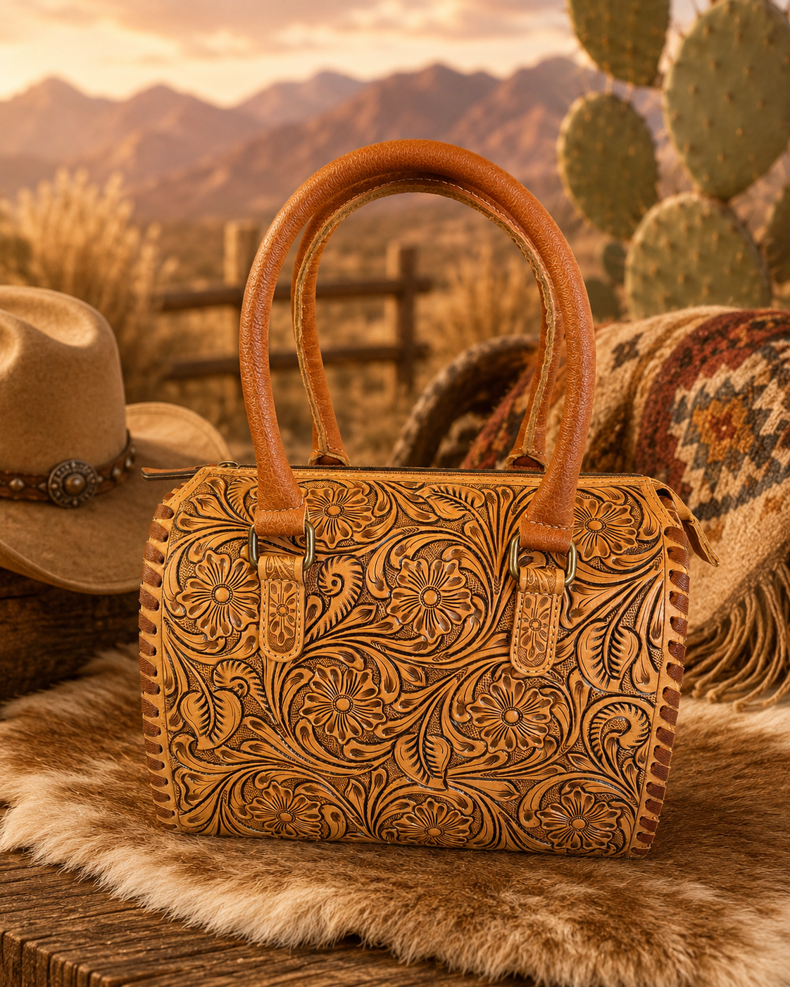 Brown Speedy Western Genuine Leather Barrel Bag Purse: Medium