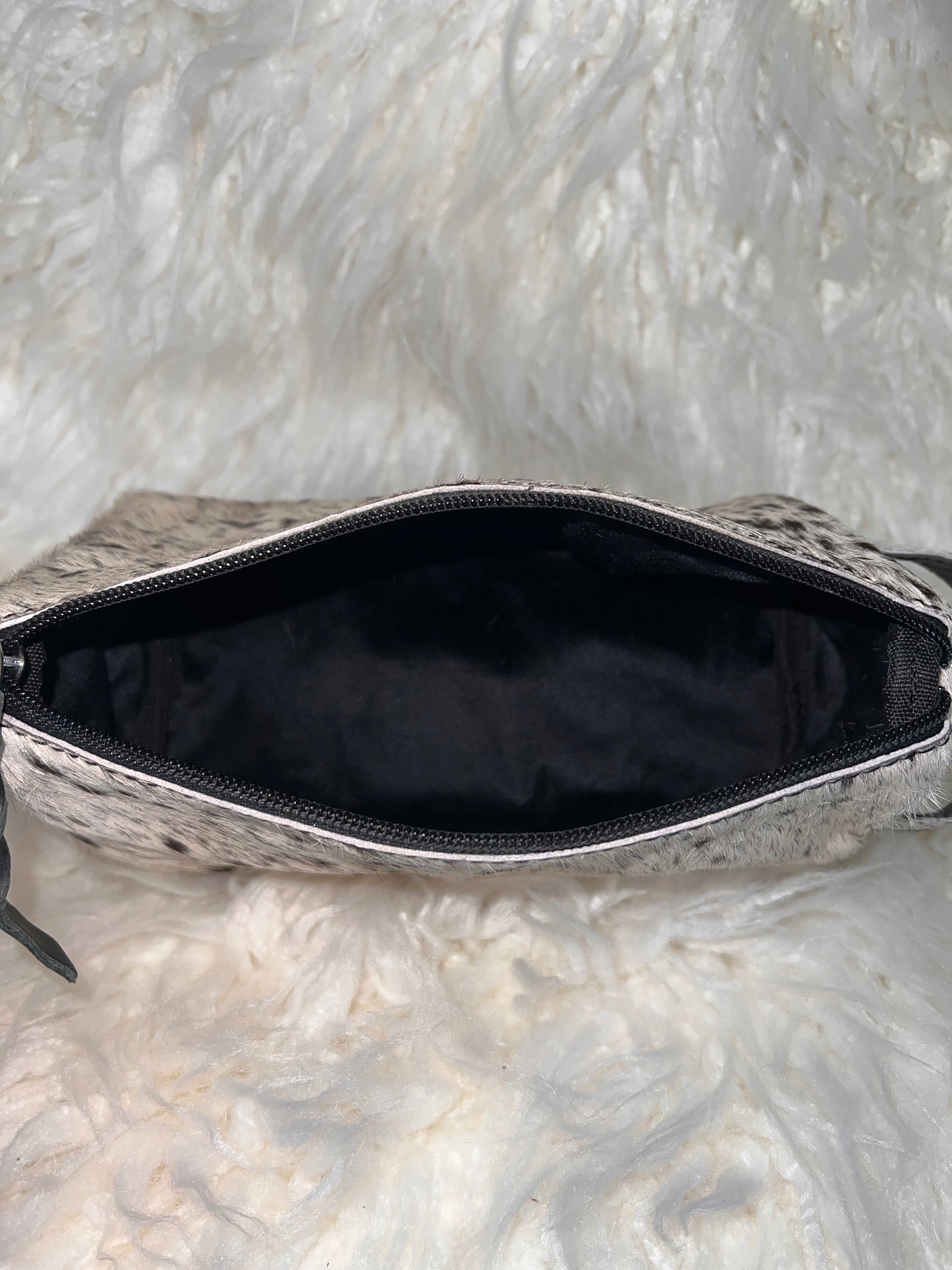 Cowhide Toiletry Bag Black and White