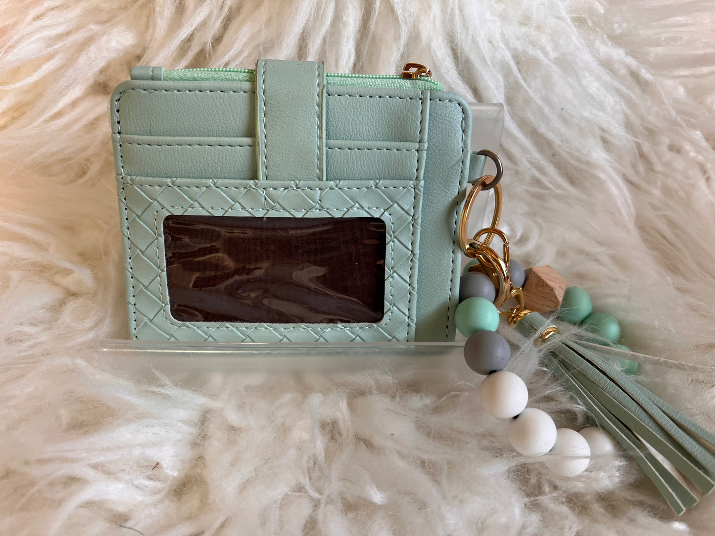 Mint Green Card Holder Bracelet Wallet with Key Chain