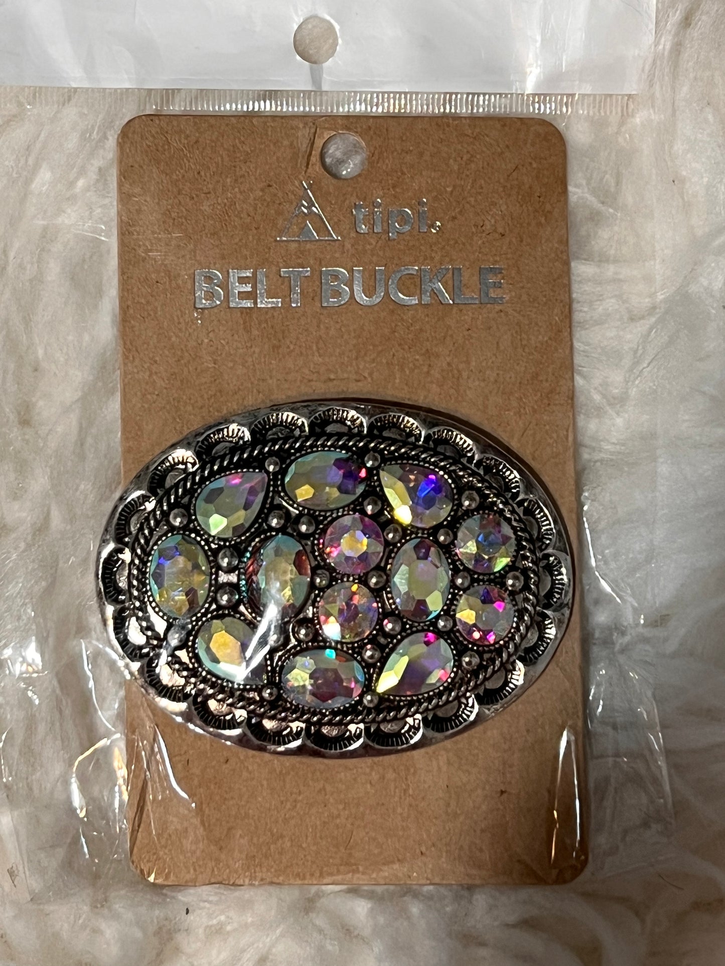 Belt Buckle -Oval with Iridescent Stones