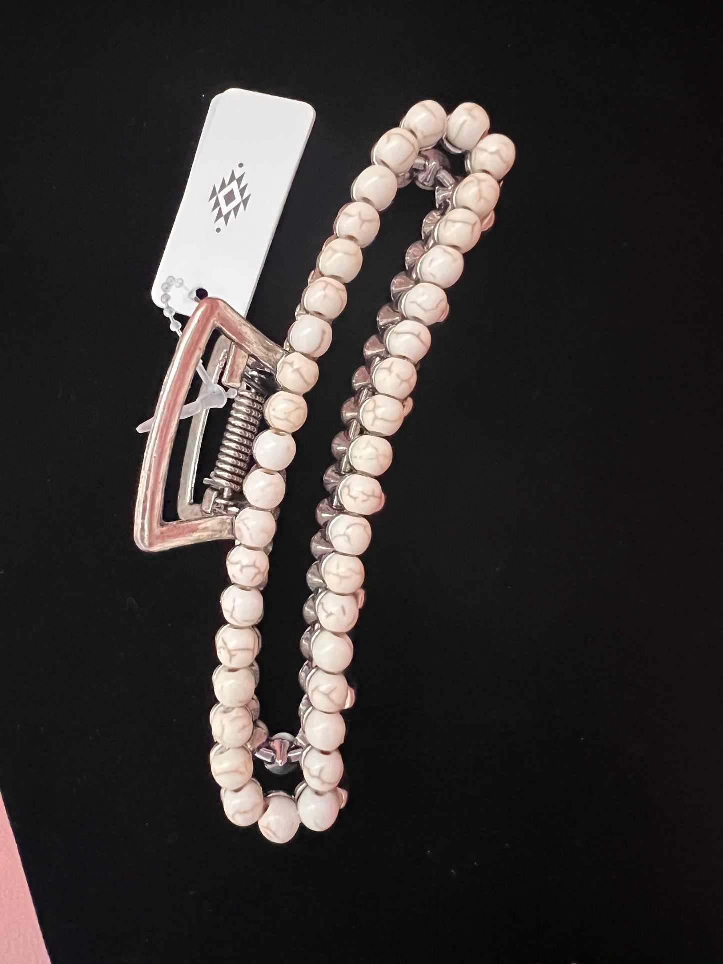 White Beaded Metal Hairclip