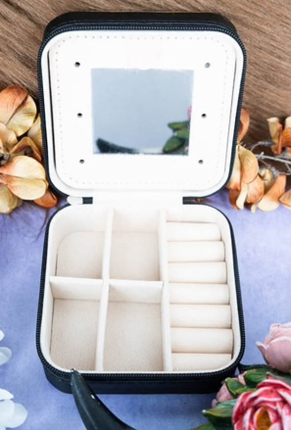 Travel Jewelry Box - Metal Silver Concho Black