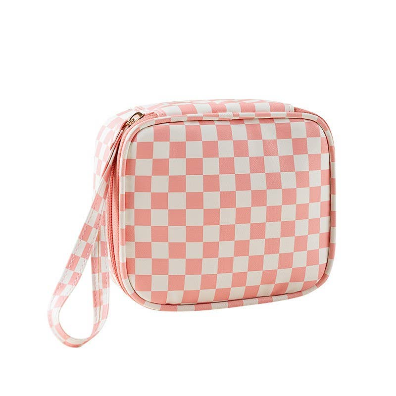TRAVEL CHECKER MAKEUP COSMETIC POUCH BAG | 40P537: Pink